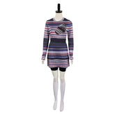 Movie Beetlejuice 2 (2024) Astrid Deetz Striped Dress Outfits Cosplay Costume Halloween Carnival Suit